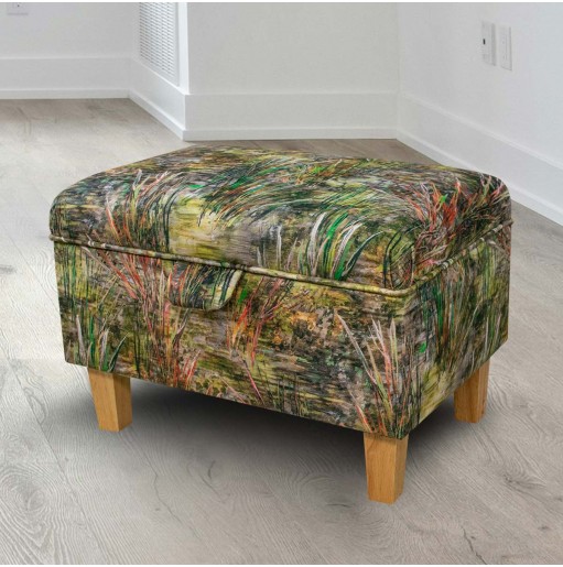 Storage Stool, Ottoman Box in Maestro Mir Green Fabric | Beaumont