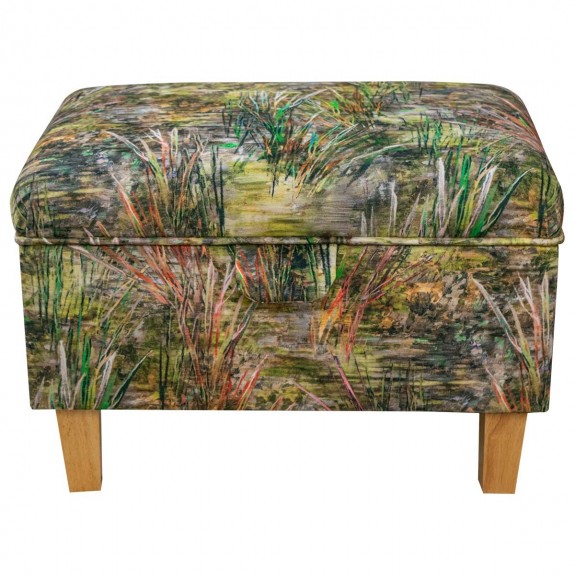 Storage Ottoman in Maestro Mir Floral Green Printed Velvet Fabric