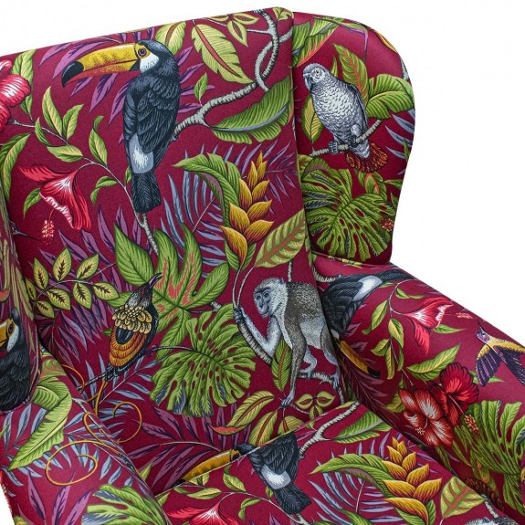 Standard Wingback Fireside Chair in Rainforest Cranberry Cotton Fabric