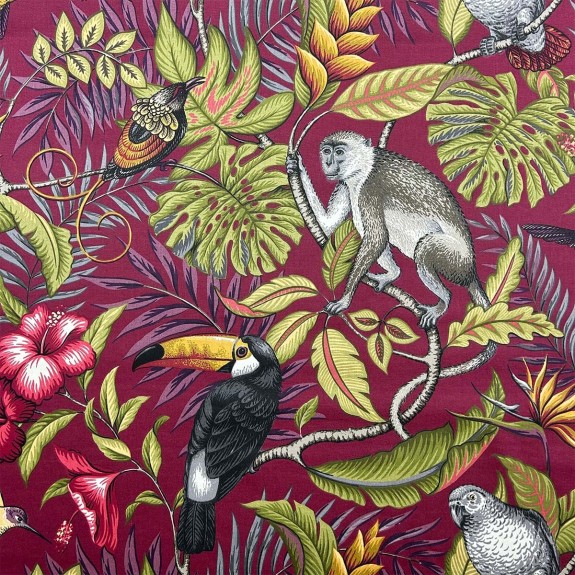 Standard Wingback Fireside Chair in Rainforest Cranberry Cotton Fabric