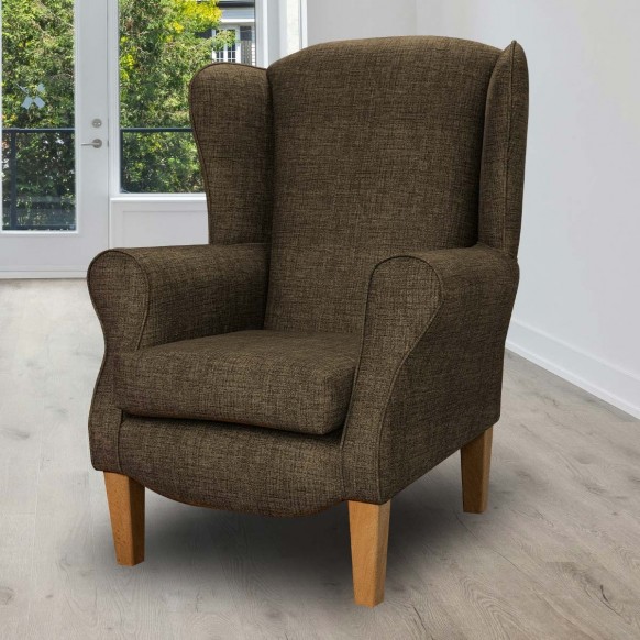 Duchess Brown Velvet Armchair in Maya Mocha Faux Weave Fabric
