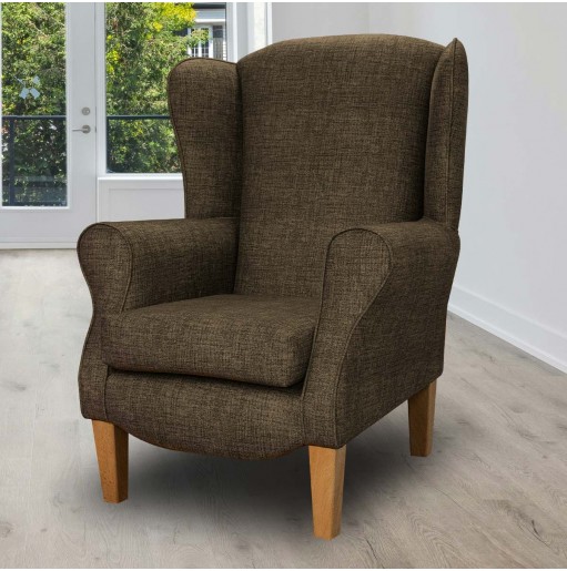 Duchess Brown Velvet Armchair in Maya Mocha Faux Weave Fabric
