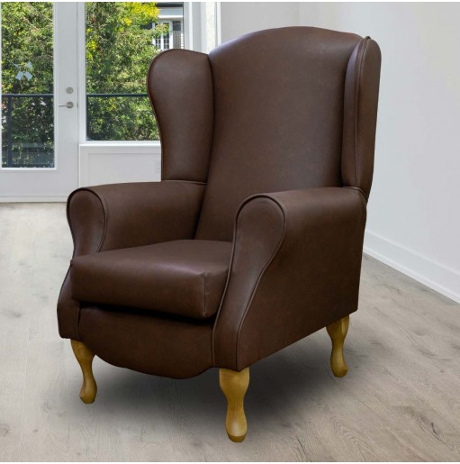 Faux Leather Tan Fireside Armchair for Sale - Handmade in the UK