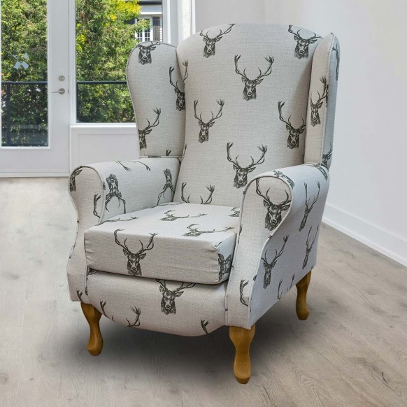 Duchess Wingback Fireside Armchair in a Stag Cotton Fabric | Beaumont