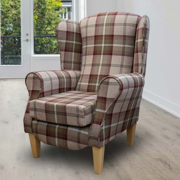 Duchess Wingback Armchair in Balmoral Mulberry Tartan Fabric | Beaumont