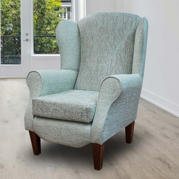 Duchess Wingback Armchair in Bloomsbury Aqua Floral Fabric | Beaumont