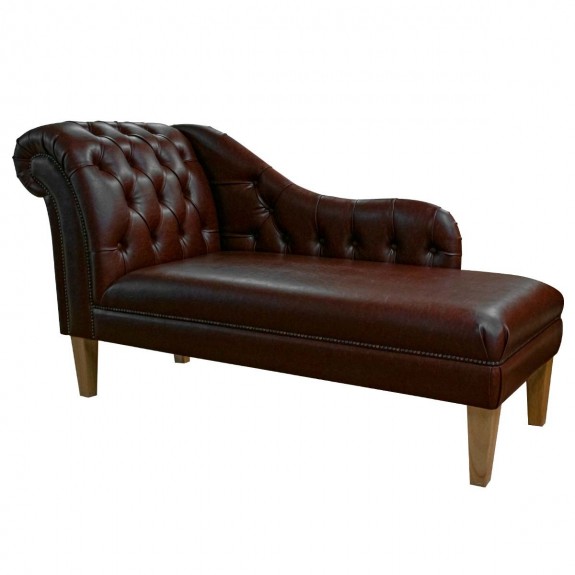 Buttoned Chaise Longue in Denver Smooth Chestnut Contract Vinyl | Beaumont