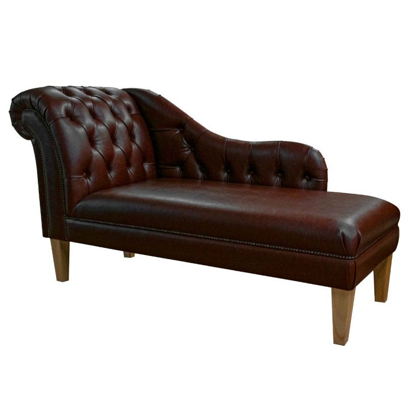 Buttoned Chaise Longue in Denver Smooth Chestnut Contract Vinyl | Beaumont