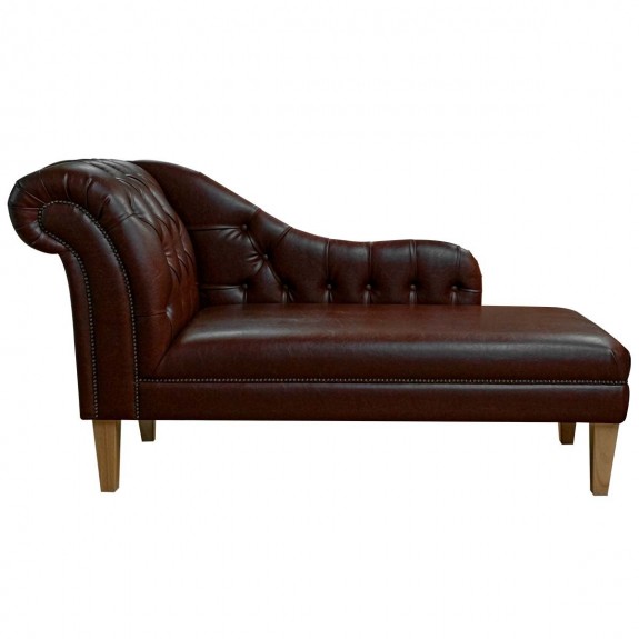 60" Large Deep Buttoned Chaise Longue in Denver Smooth Chestnut Contract Vinyl