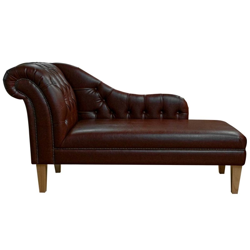 Buttoned Chaise Longue in Denver Smooth Chestnut Contract Vinyl | Beaumont