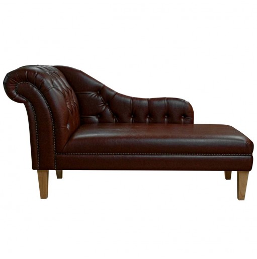 60" Large Deep Buttoned Chaise Longue in Denver Smooth Chestnut Contract Vinyl
