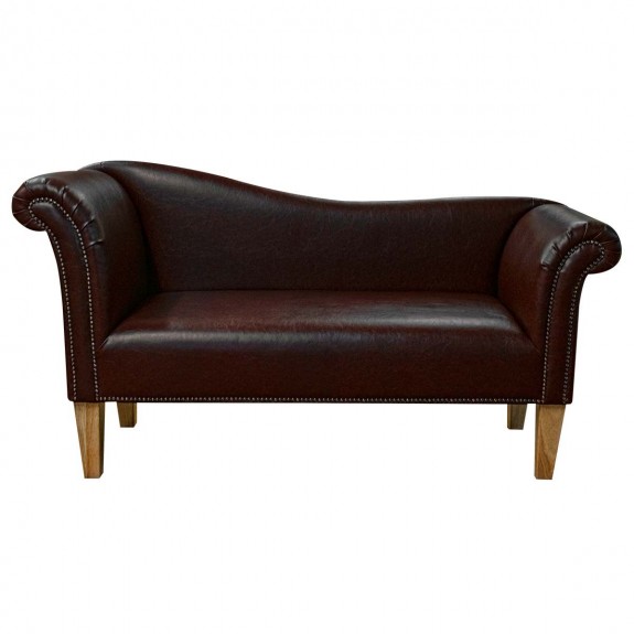 Designer Chaise Sofa in Denver Smooth Chestnut Contract Vinyl with Studding