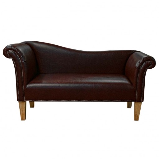 Designer Chaise Sofa in Denver Smooth Chestnut Contract Vinyl with Studding