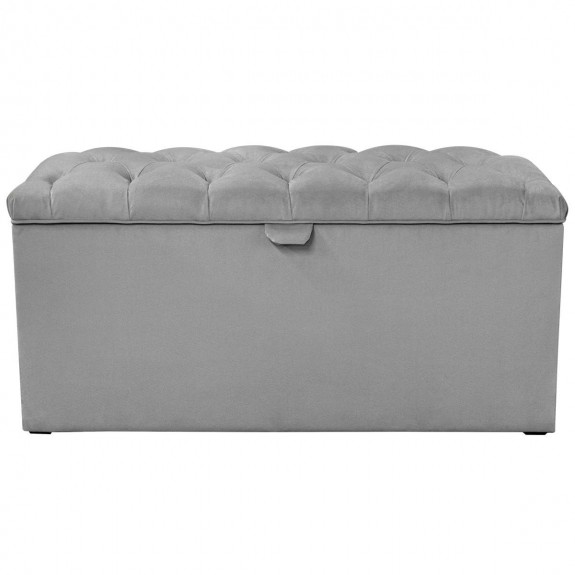 Buttoned Blanket Box in Malta Silver Deluxe Velvet Upholstery