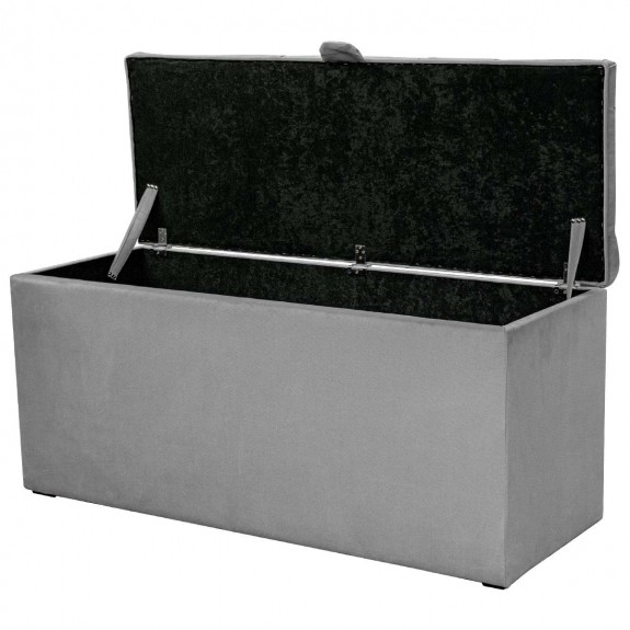 Buttoned Blanket Box in Malta Silver Deluxe Velvet Upholstery