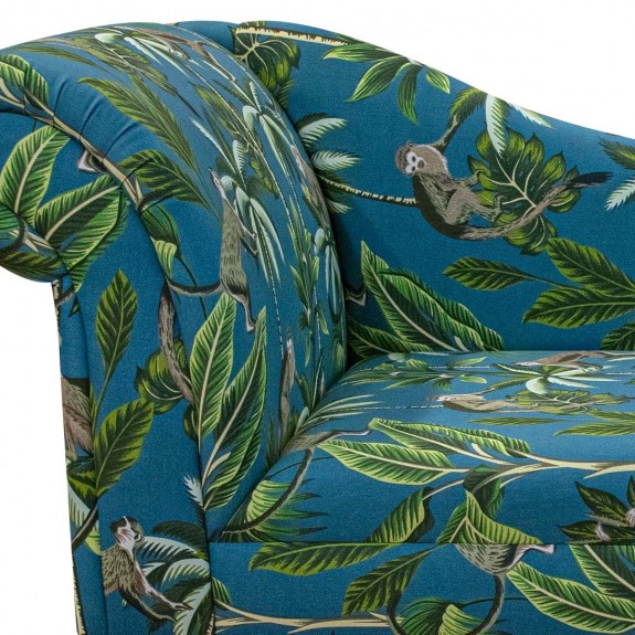 56" Medium Chaise Longue in Monkey Teal 100% Cotton Print Fabric