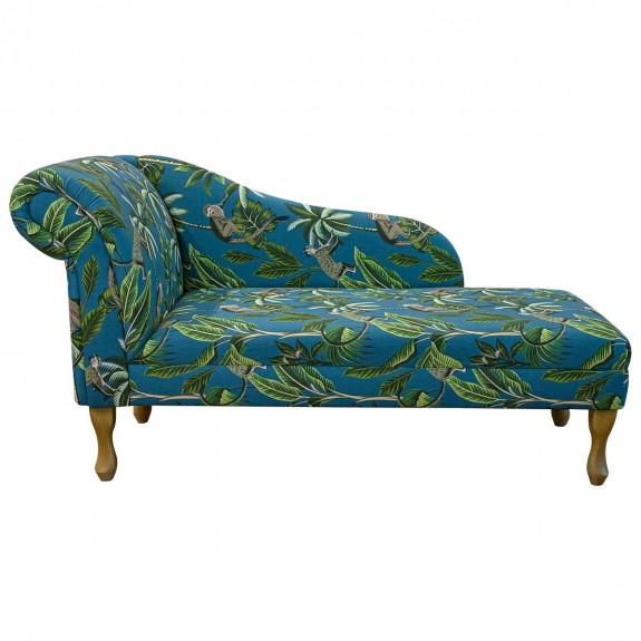 56" Medium Chaise Longue in Monkey Teal 100% Cotton Print Fabric