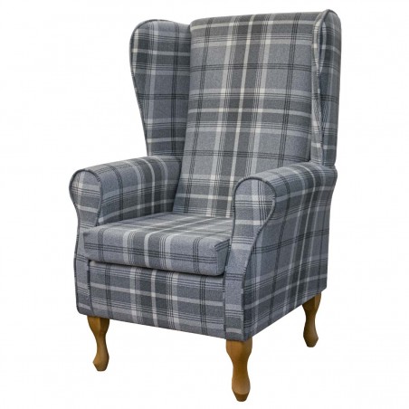 Large High Back Chair in Balmoral Dove Tartan Fabric | Beaumont