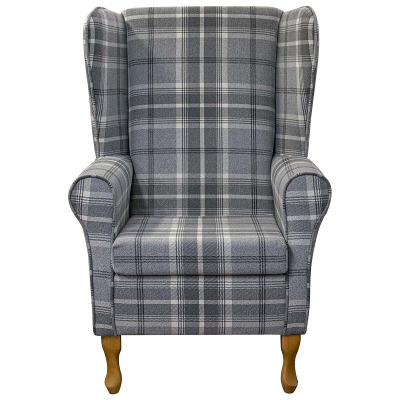 Large High Back Chair in Balmoral Dove Tartan Fabric | Beaumont