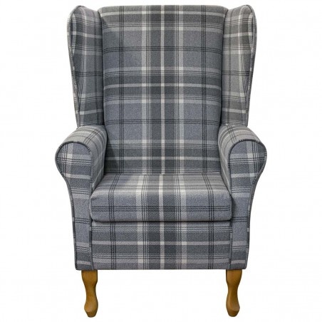 Large High Back Chair in Balmoral Dove Tartan Fabric | Beaumont