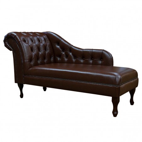 Buttoned Chesterfield Brown Rub Off Leather Chaise Longue | Beaumont