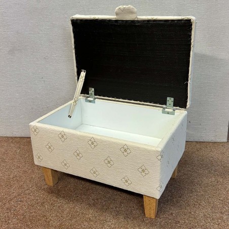 CLEARANCE Storage Ottoman in Ivory Lattice Fabric | Beaumont