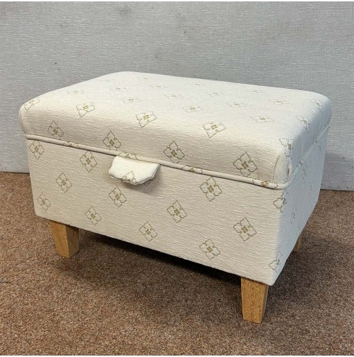 CLEARANCE Storage Ottoman in Ivory Lattice Fabric | Beaumont