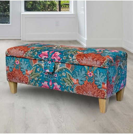 Storage Bench in Babooshka Tapestry Floral Velvet Fabric | Beaumont