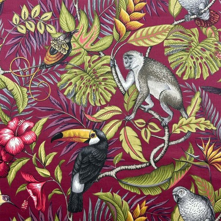 Dressing Table Storage Stool in Rainforest Cranberry Fabric | Beaumont