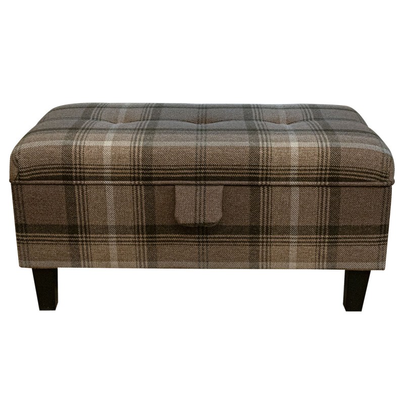 Buttoned Brown Tartan Storage Ottoman Footstool | Beaumont Furniture UK