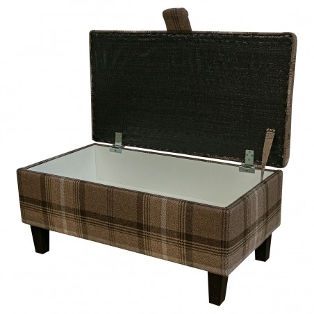 Buttoned Brown Tartan Storage Ottoman Footstool | Beaumont Furniture UK