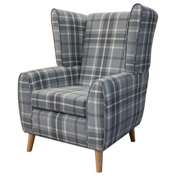 Celeste LUXE Wingback Chair in Balmoral Dove Tartan Fabric