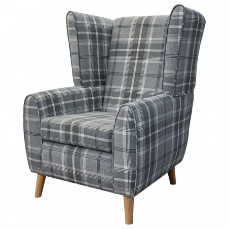 Celeste LUXE Wingback Chair in Balmoral Dove Tartan Fabric | Beaumont