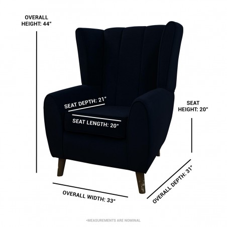 Unique Wingback Chair in Black Faux Leather with a Fluted Design