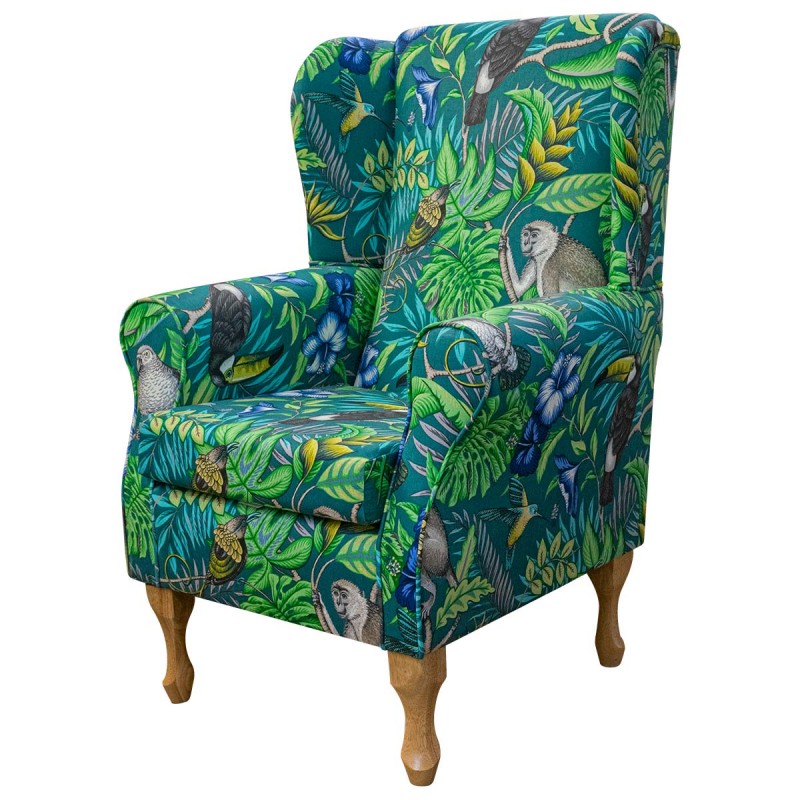 Standard Wingback Chair in iLiv Rainforest Lagoon Cotton