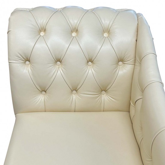 Medium Buttoned Chaise Longue in Lena Vanilla Genuine Leather