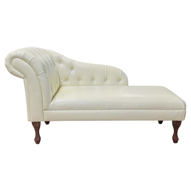 Buttoned Cream Leather Chaise Longue
