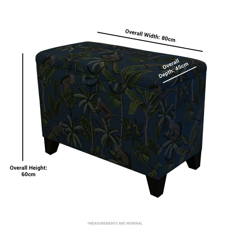 Tall Storage Ottoman in Fryetts Monkey Teal Fabric | Beaumont