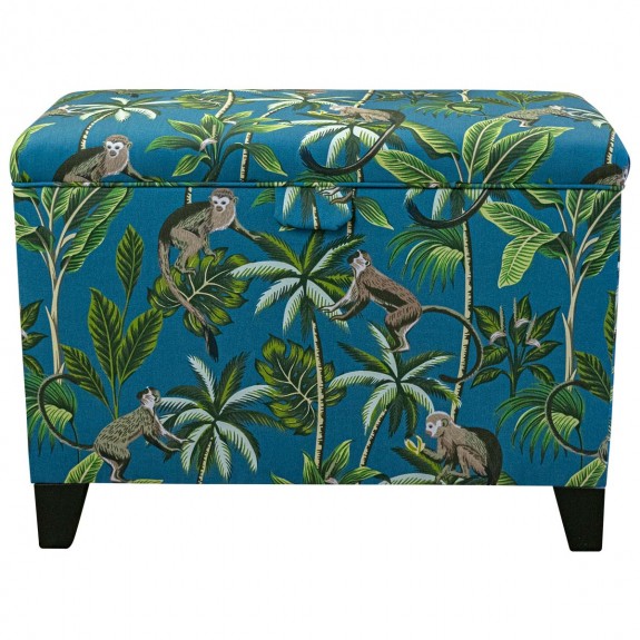 Tall Storage Ottoman in Monkey Teal Fabric