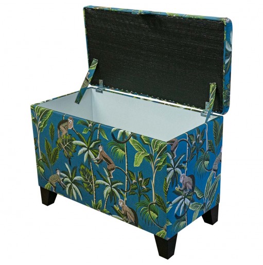 Tall Storage Ottoman in Monkey Teal Fabric