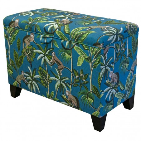 Tall Storage Ottoman in Fryetts Monkey Teal Fabric | Beaumont
