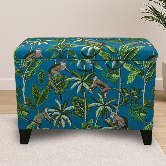 80cm Tall Storage Ottoman in Monkey Teal Fabric