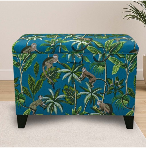 80cm Tall Storage Ottoman in Monkey Teal Fabric