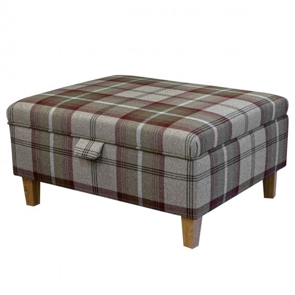 LUXE Storage PLUS Ottoman in Balmoral Mulberry Tartan Fabric