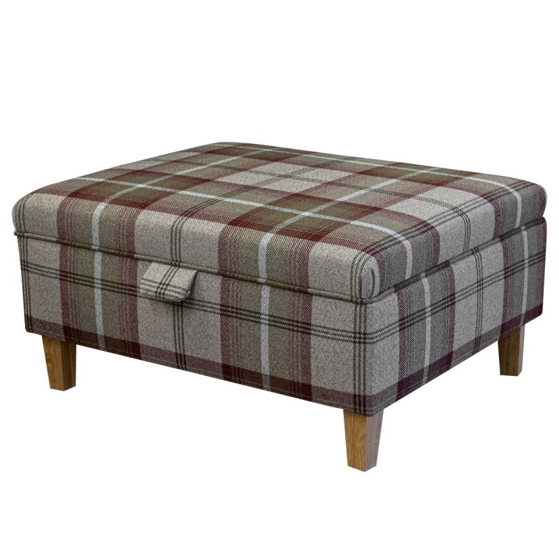 Storage PLUS Ottoman in Balmoral Mulberry Tartan Wool Fabric | Beaumont