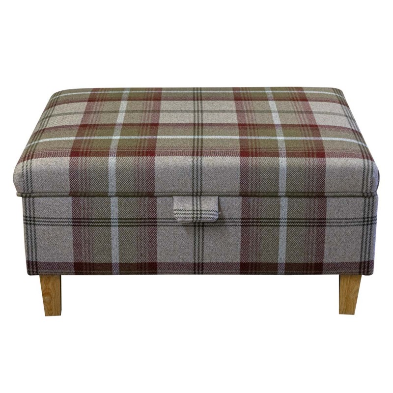 Storage PLUS Ottoman in Balmoral Mulberry Tartan Wool Fabric | Beaumont