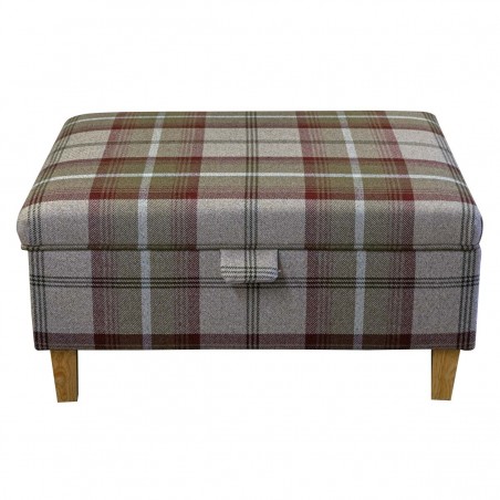 Storage PLUS Ottoman in Balmoral Mulberry Tartan Wool Fabric | Beaumont
