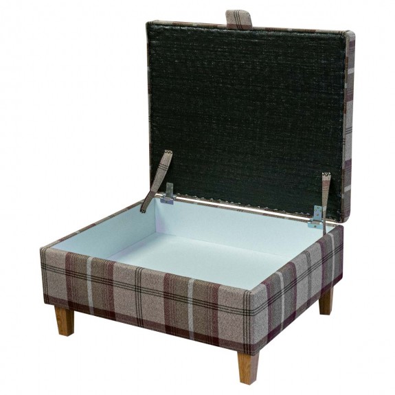 LUXE Storage PLUS Ottoman in Balmoral Mulberry Tartan Fabric