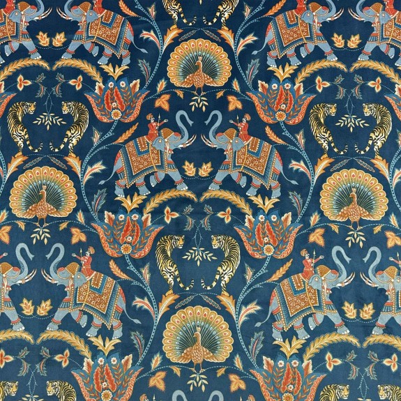 Standard Wingback Fireside Chair in Sumatra Sapphire & Notting Hill Plain Navy Velvet Fabric