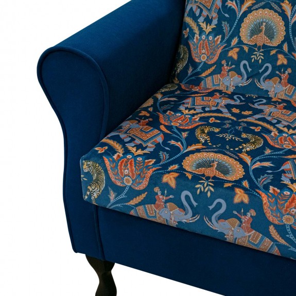 Standard Wingback Fireside Chair in Sumatra Sapphire & Notting Hill Plain Navy Velvet Fabric